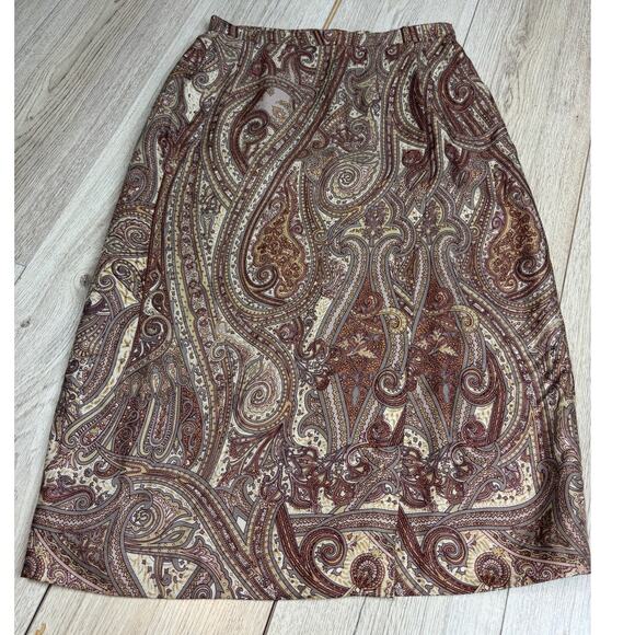 Vintage Paisley Wrap Skirt Neutral Browns Lined 90s Midi Boho Preppy Career Sz 2 - Picture 1 of 8